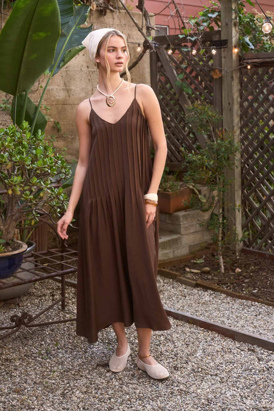 Chocolate Pleated Pintuck Dress