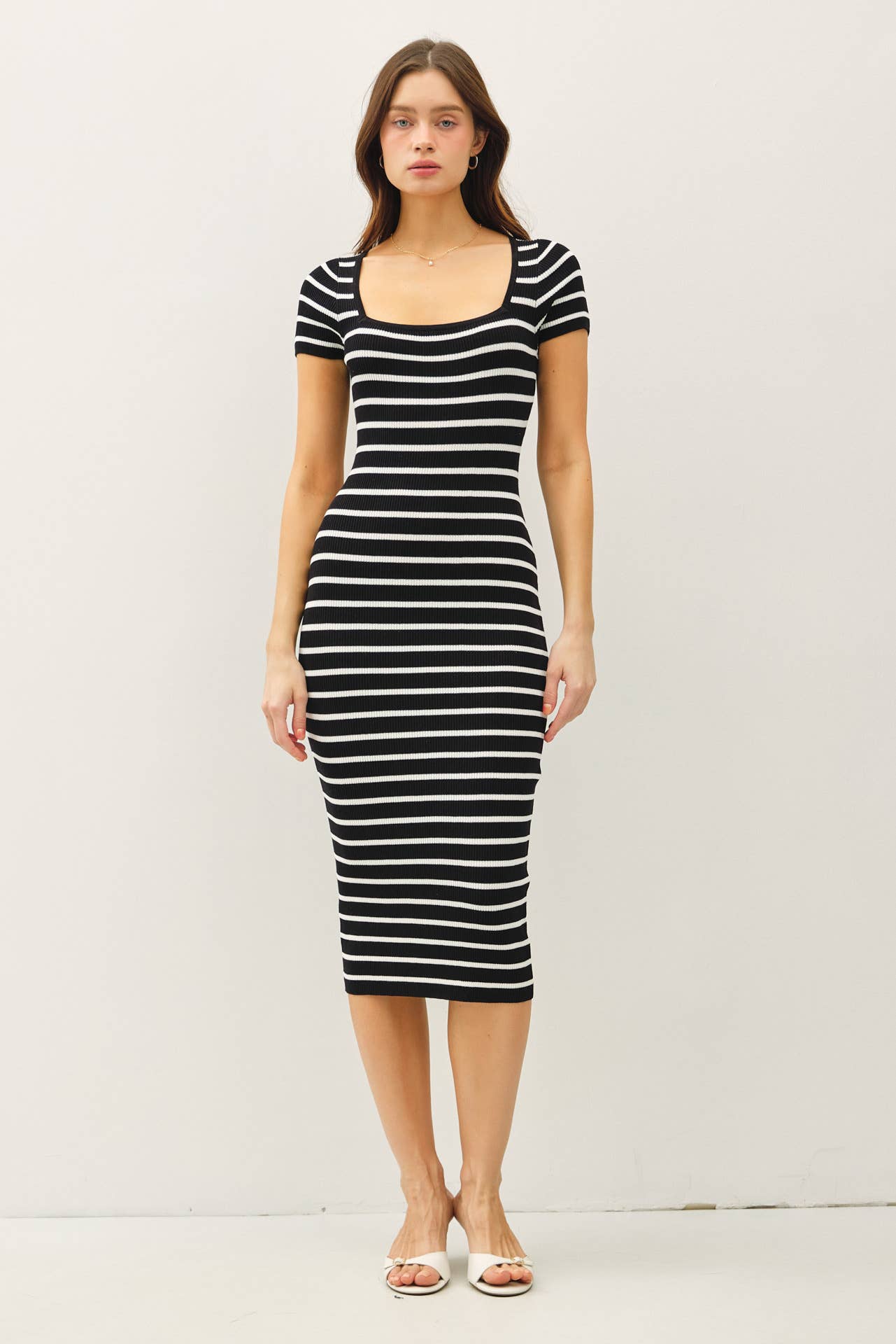 Striped Square Neck Bodycon Dress