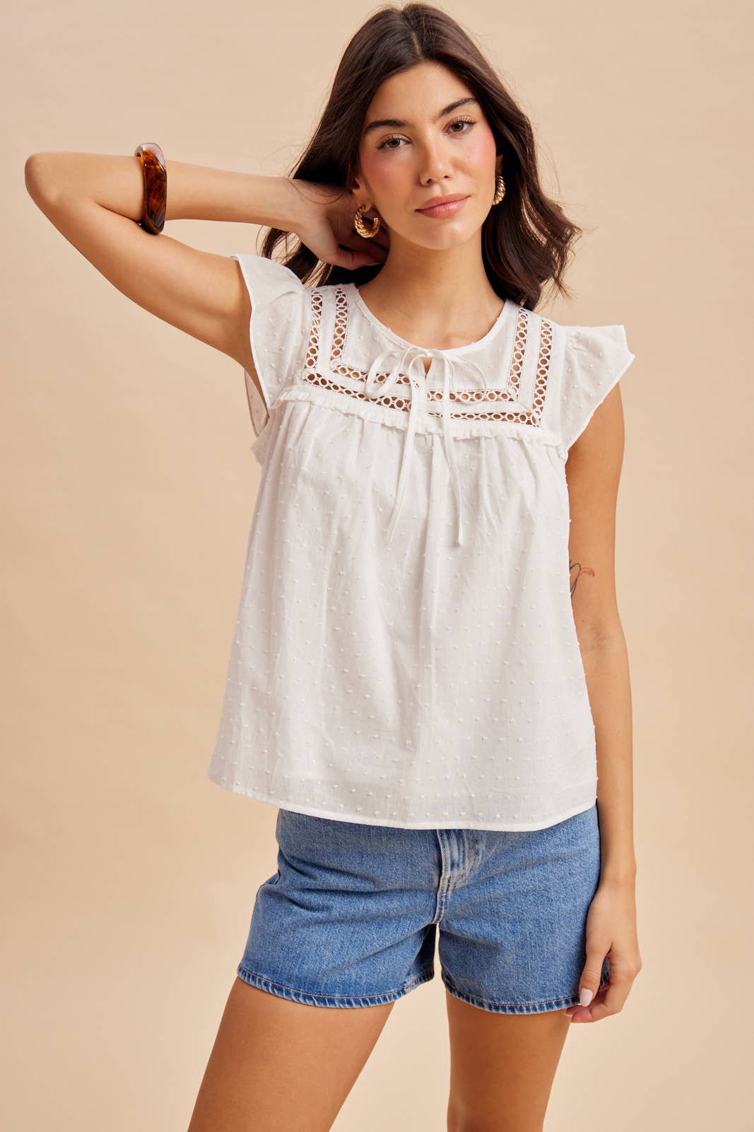 Swiss Dot Lace Insert Top