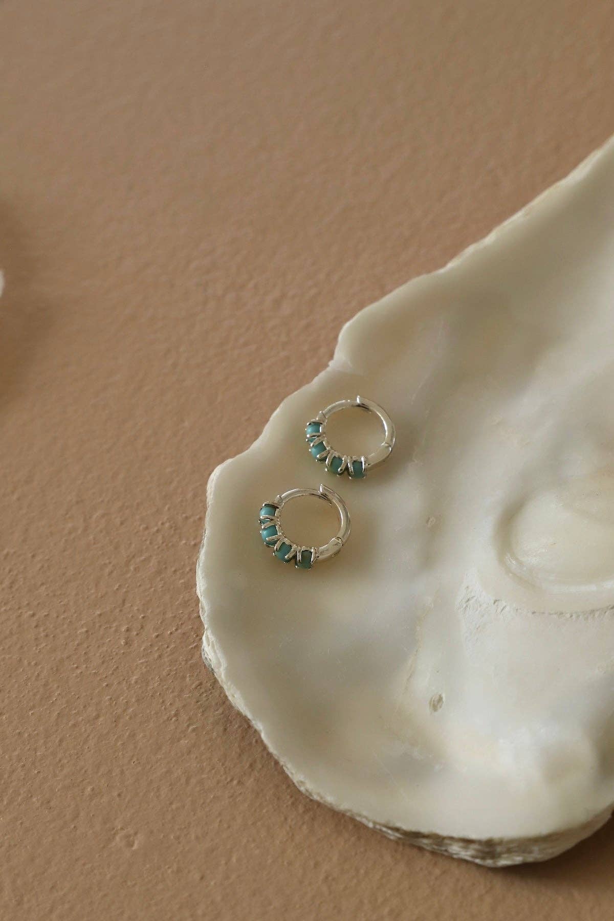 Mini Silver & Tourquoise Hoop Earrings