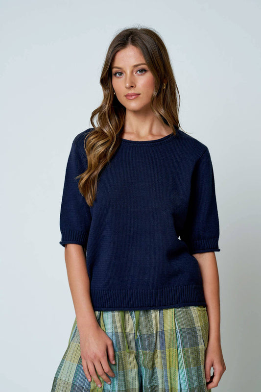 Raw Edge Pullover Short Sleeve Sweater