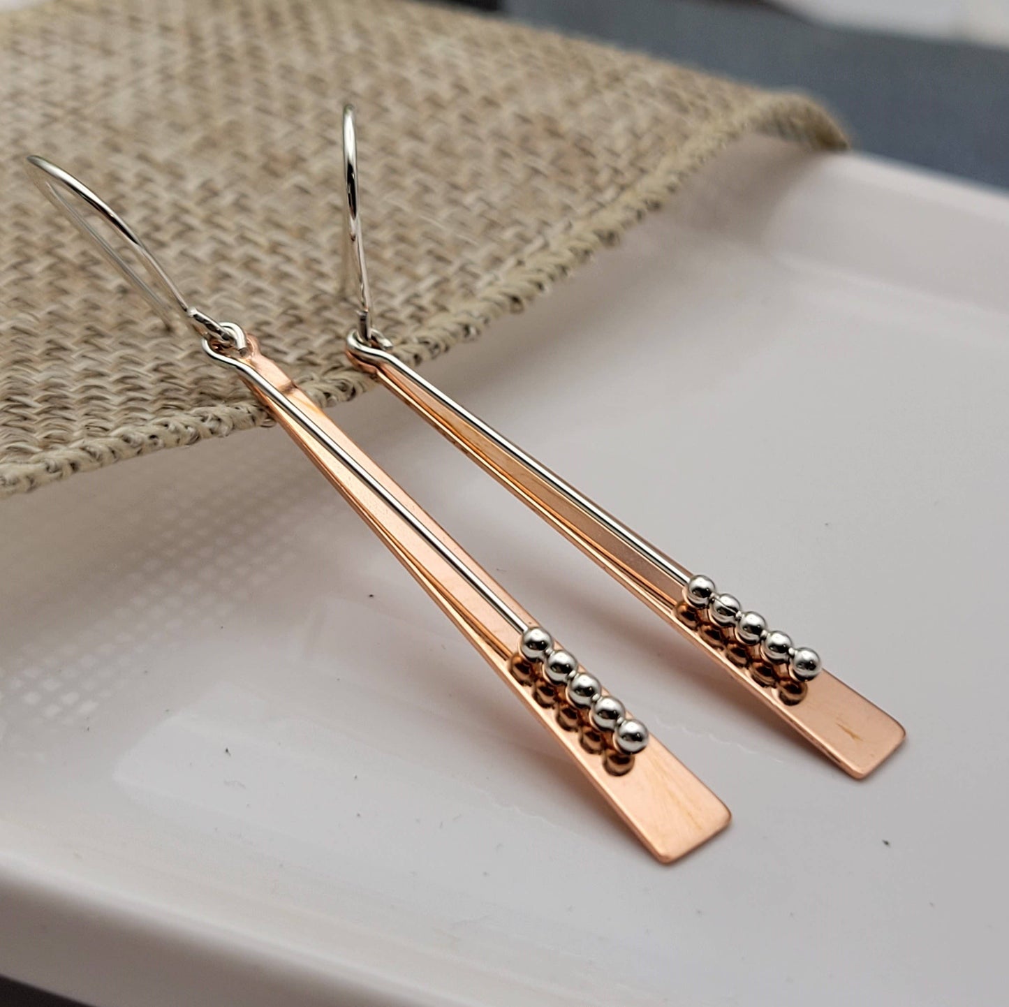 Long Bar Copper and Silver Earrings 