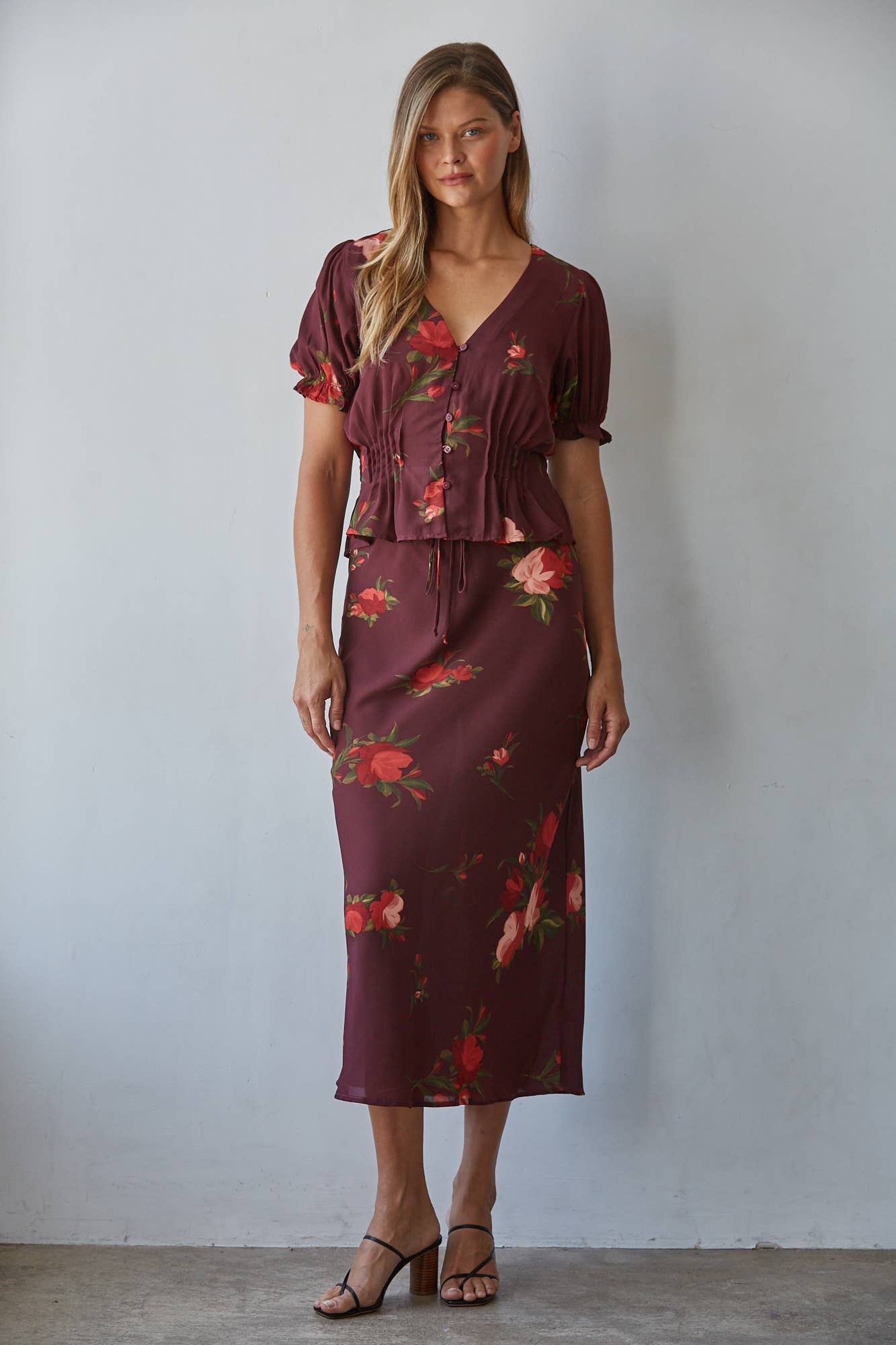 Woven Polyester Floral Print A-Line Skirt