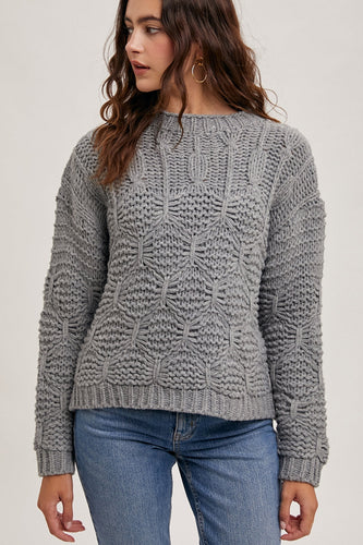 Grey Cable Knit Sweater BluIvy