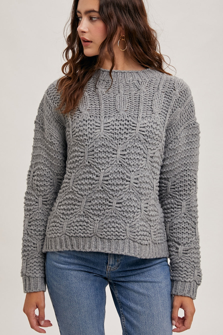 Grey Cable Knit Sweater BluIvy