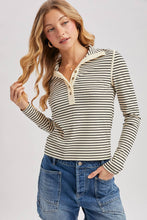 Load image into Gallery viewer, Black Striped Button Up Henley
