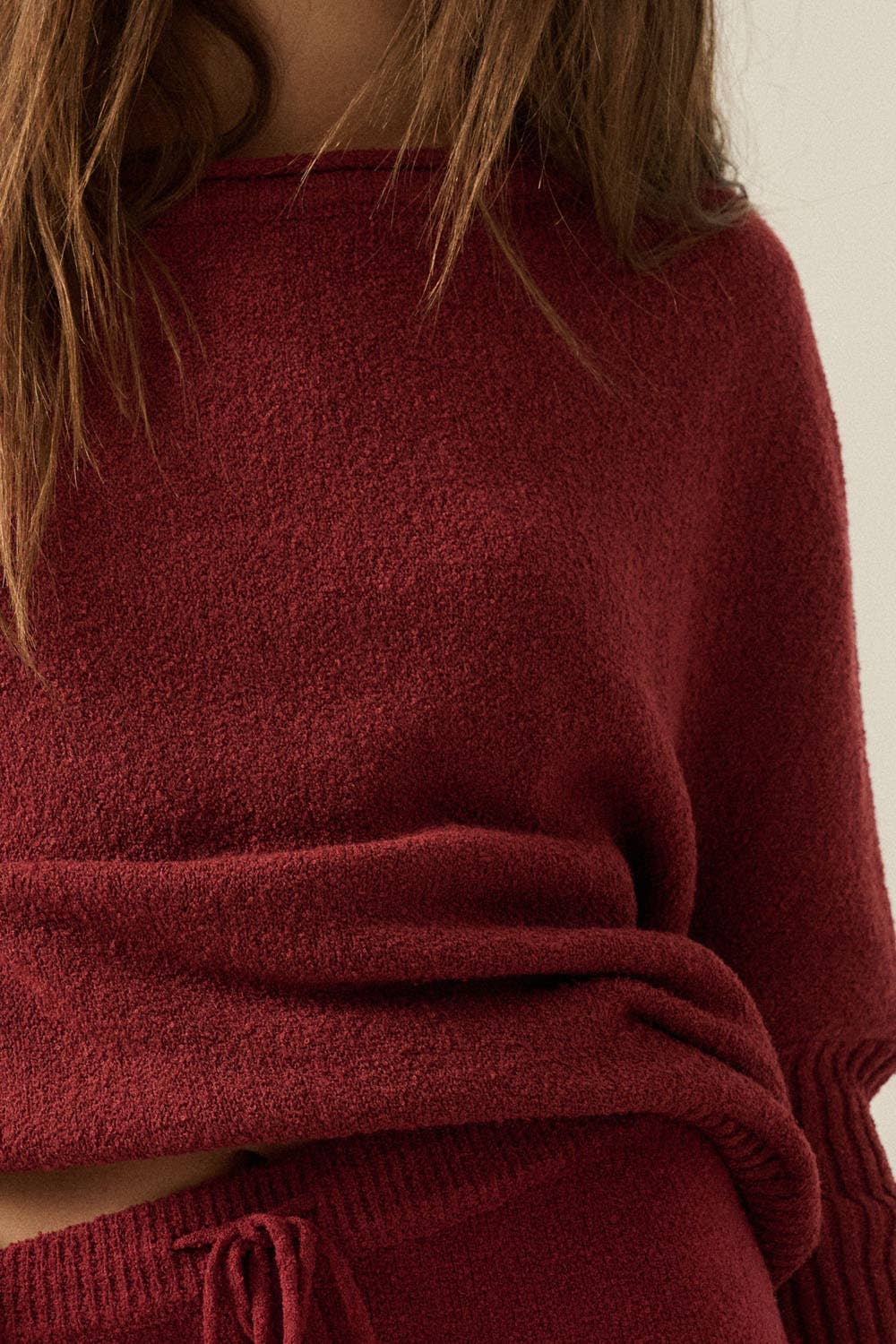Textured Knit One-Shoulder Boatneck Dolman Sweater