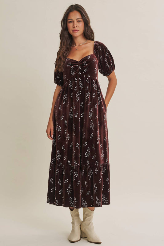 Velvet Floral Smocked Winter Dress