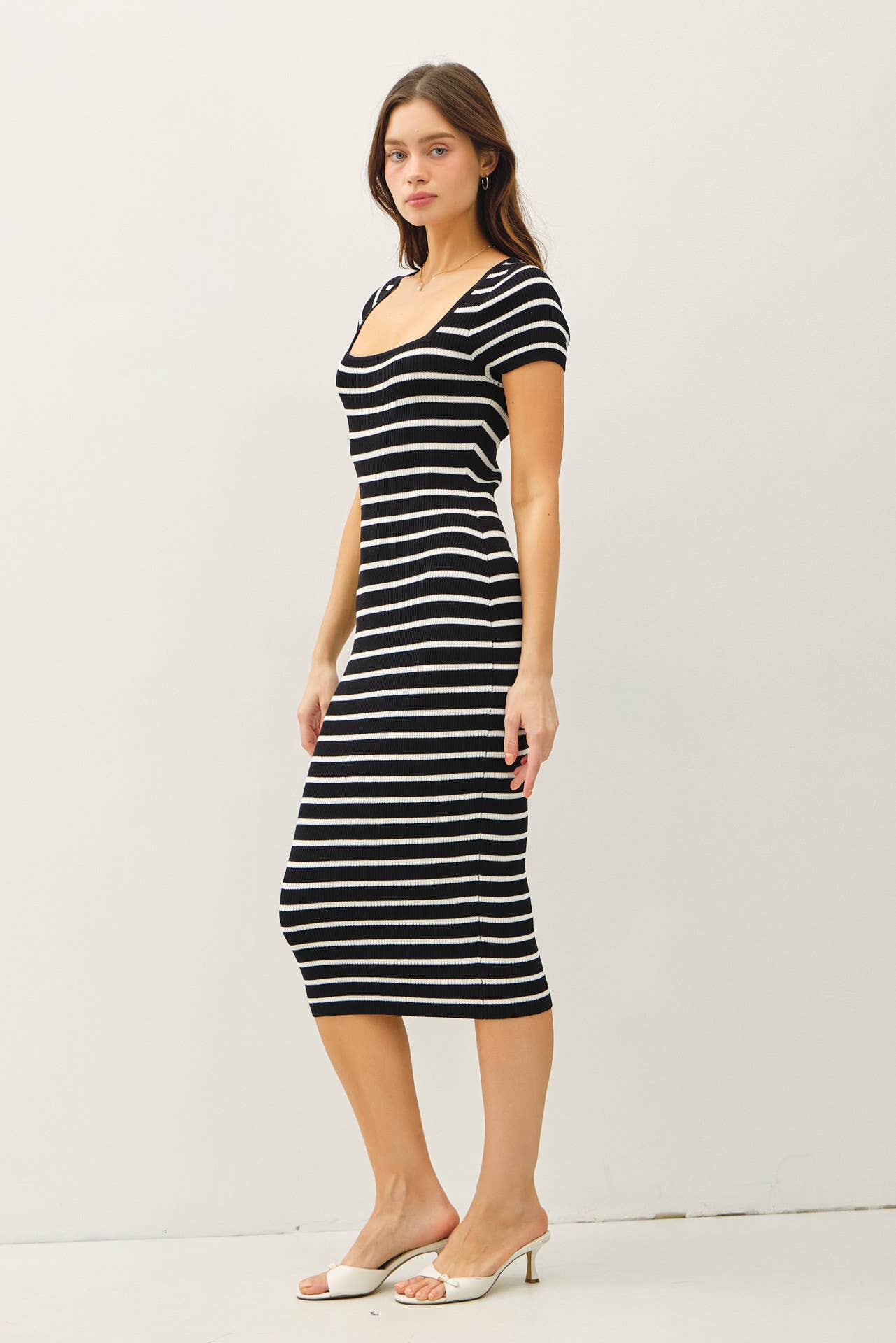 Striped Square Neck Bodycon Dress