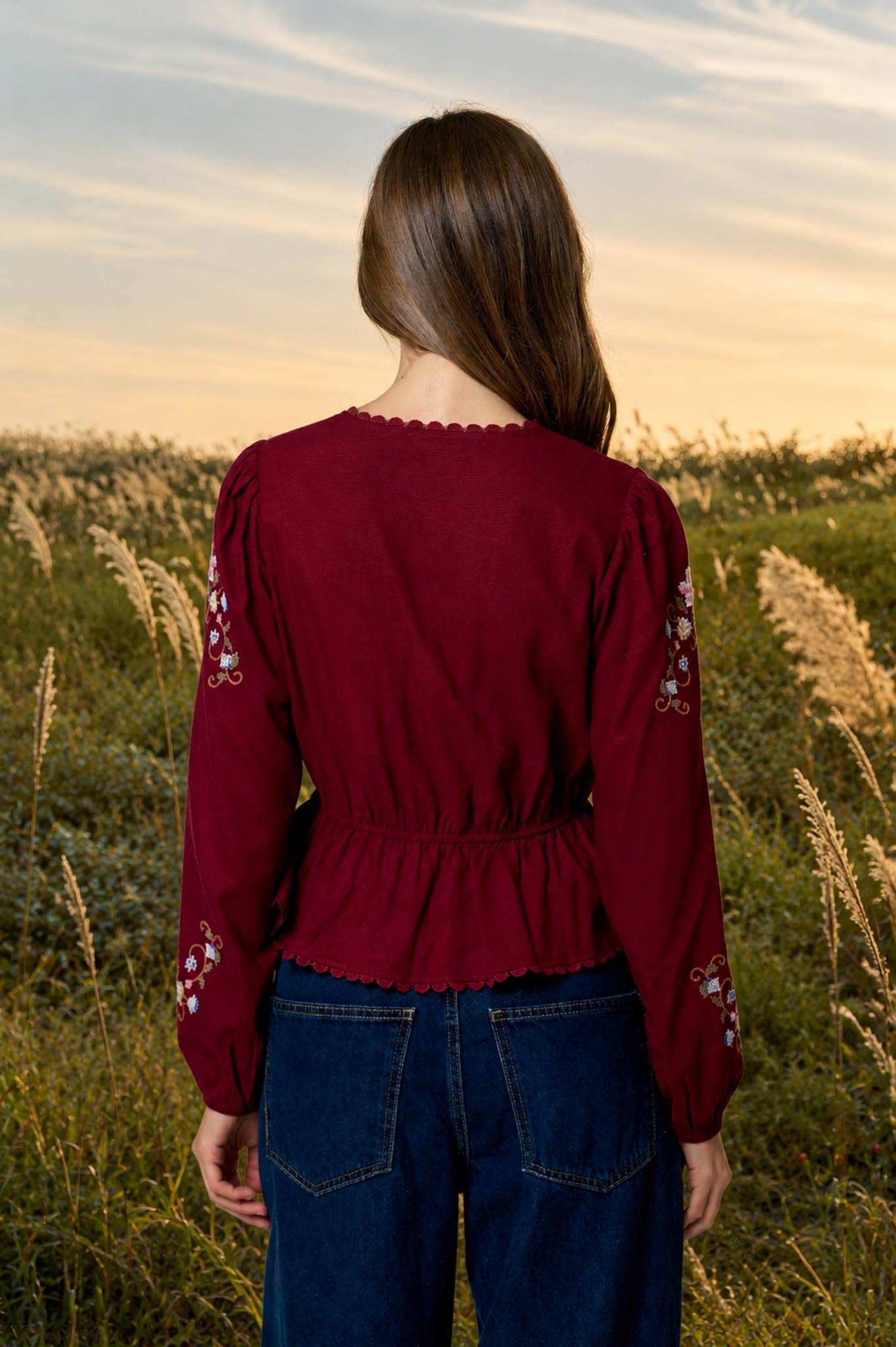 Crochet Lace Trim Embroidered Top