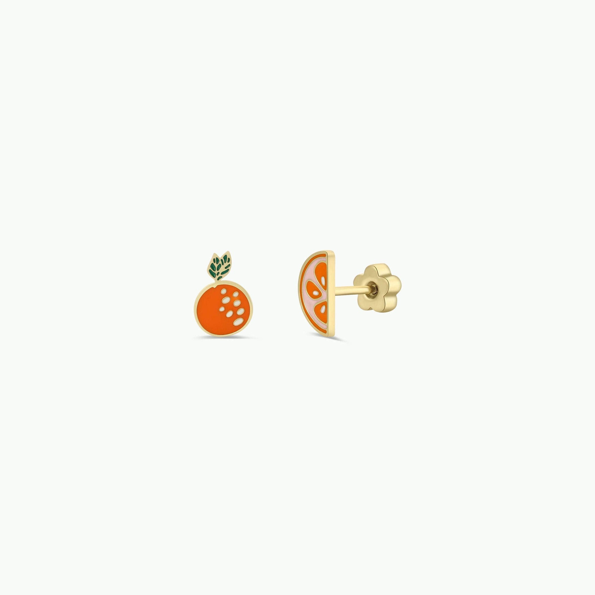 Orange Enamel Flat Back Kids Earrings 