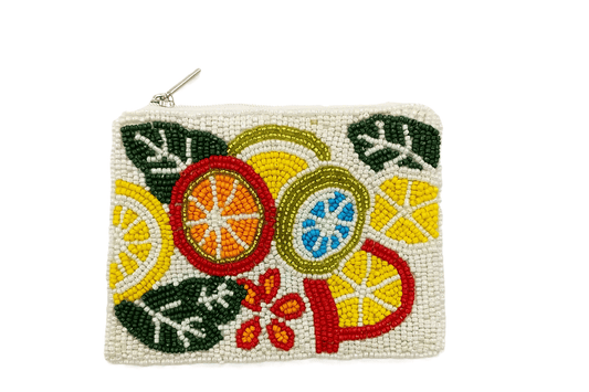 Mixed Oranges Themed Fully Beaded Coin Purse 