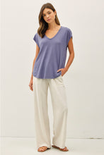 Load image into Gallery viewer, Slate Blue Raw Edge V-neck Tee

