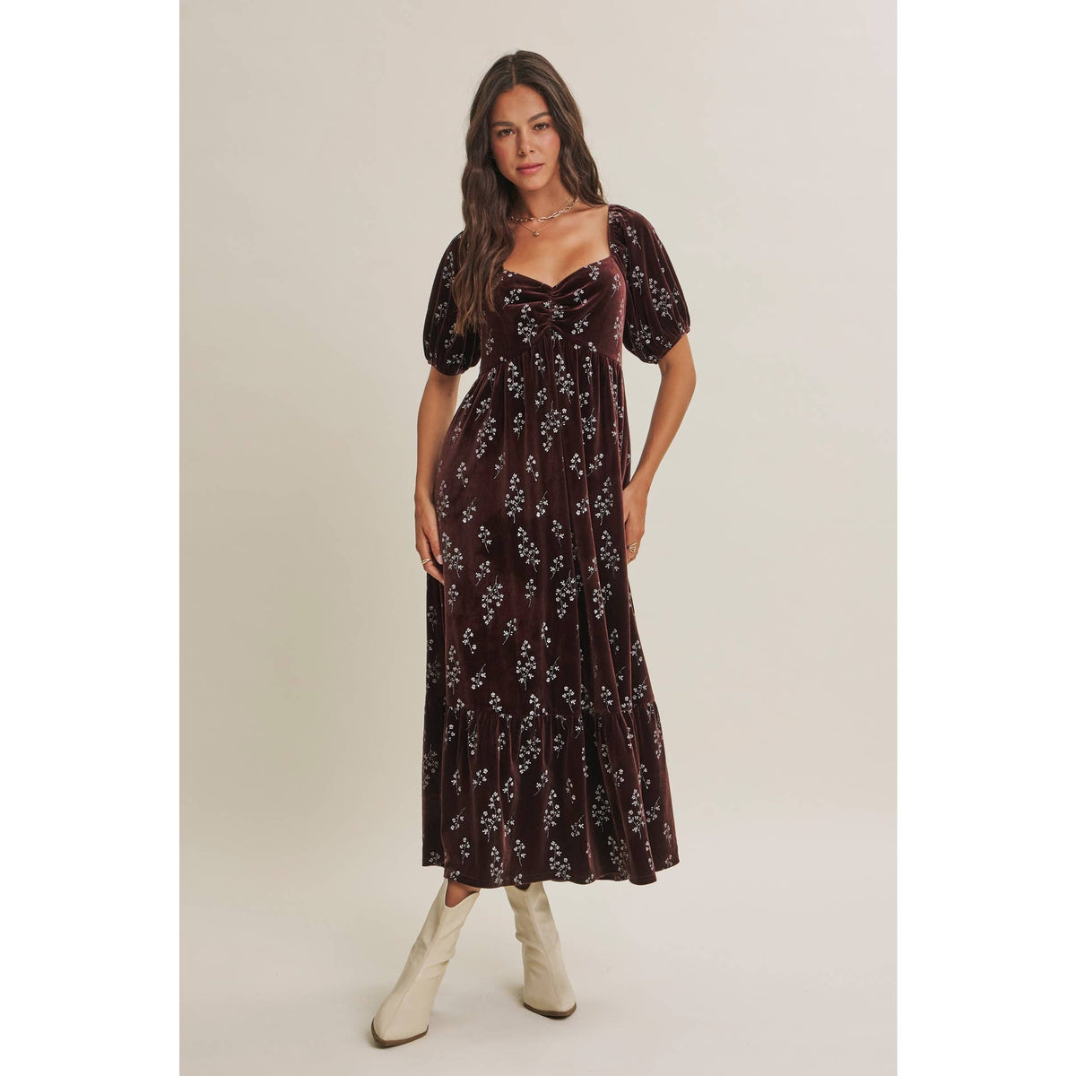 Velvet Floral Smocked Winter Dress