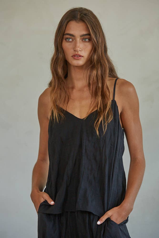 Woven Polyester V-Neck Spaghetti Strap Top