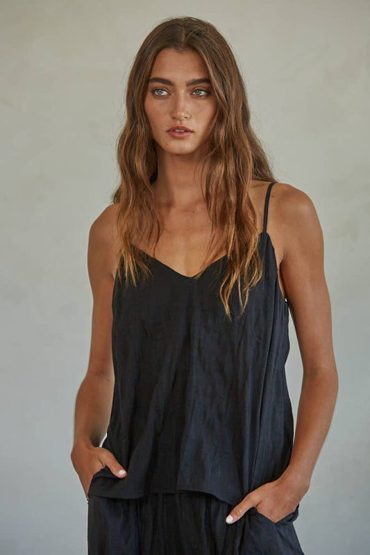 Woven Polyester V-Neck Spaghetti Strap Top