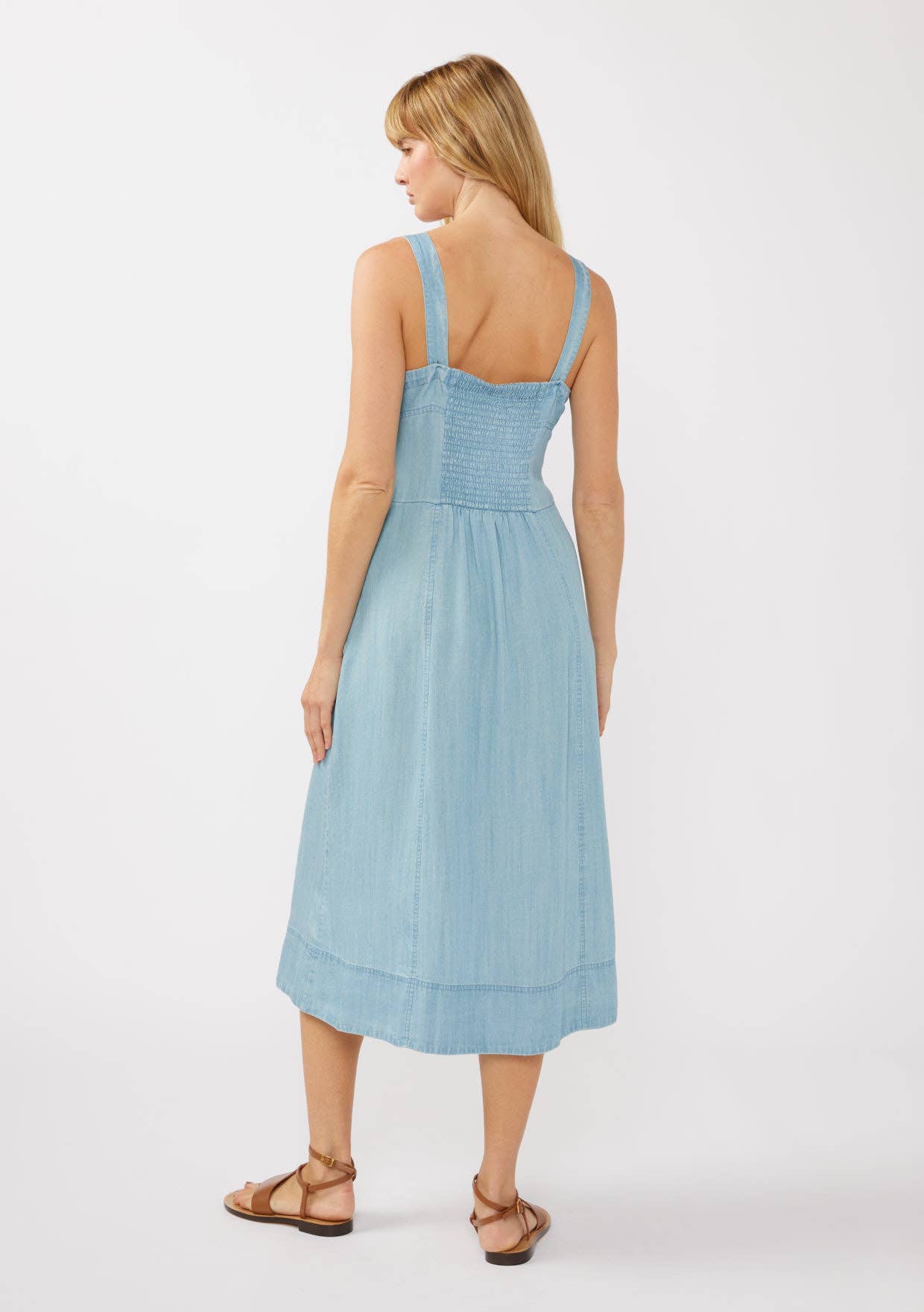 Square Neck Button Down Corset Midi Dress