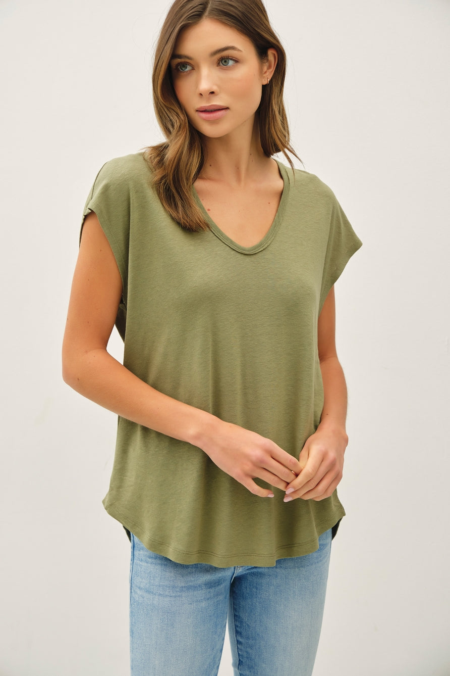 Fern Raw Edge V-neck Tee