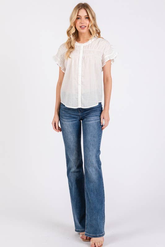 Short Sleeve Ruffled Button Down Top