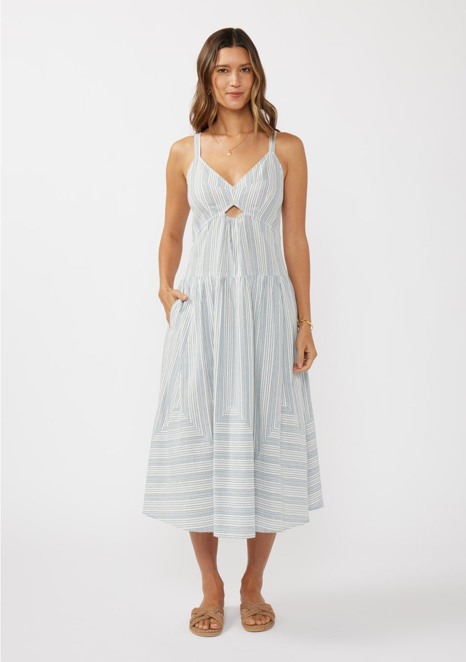 Striped Midi Dress W/ Cutout
