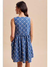 Load image into Gallery viewer, Chambray Embroidered Bow Mini Dress 
