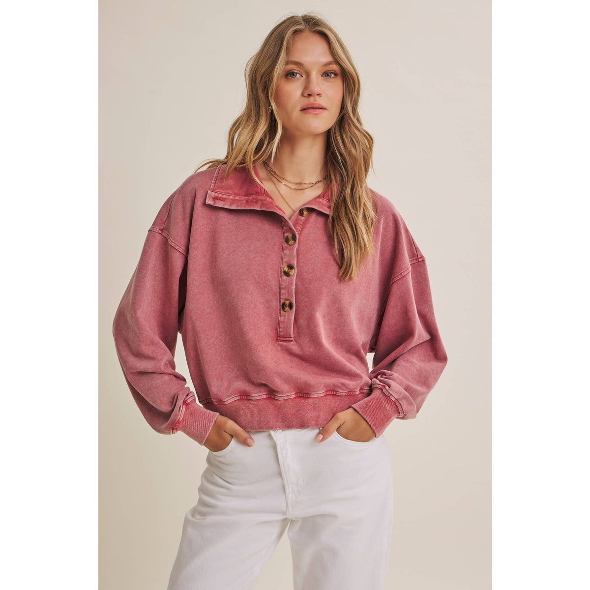 Mauve Nostalgic Mineral Washed Terry Pull Over