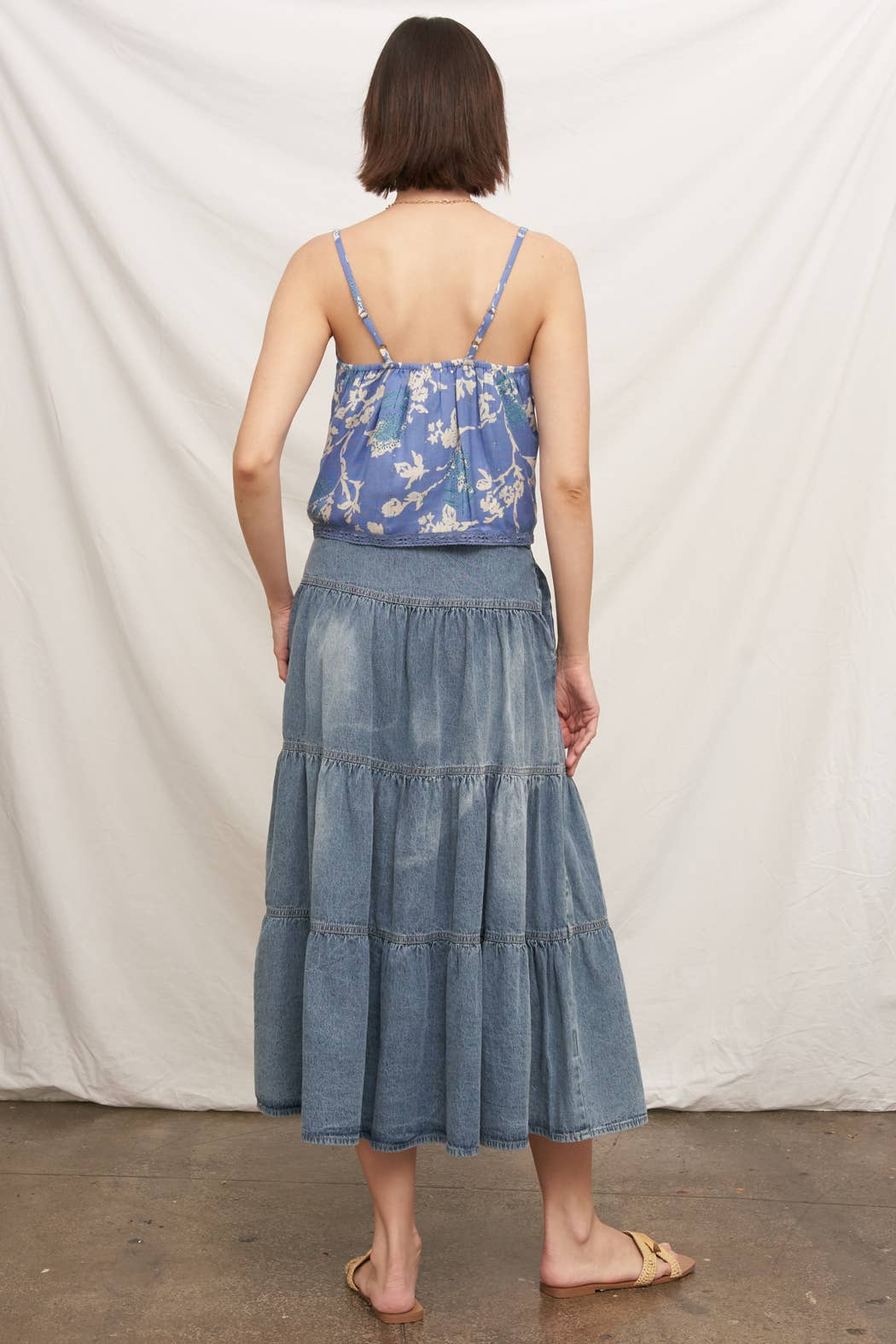 Printed Cami Top with Lace Trim and Sequin Detail