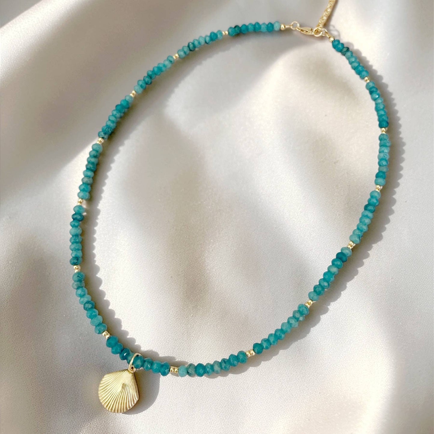High Tide Blue Shell Beachy Beaded Necklace Gold Filled