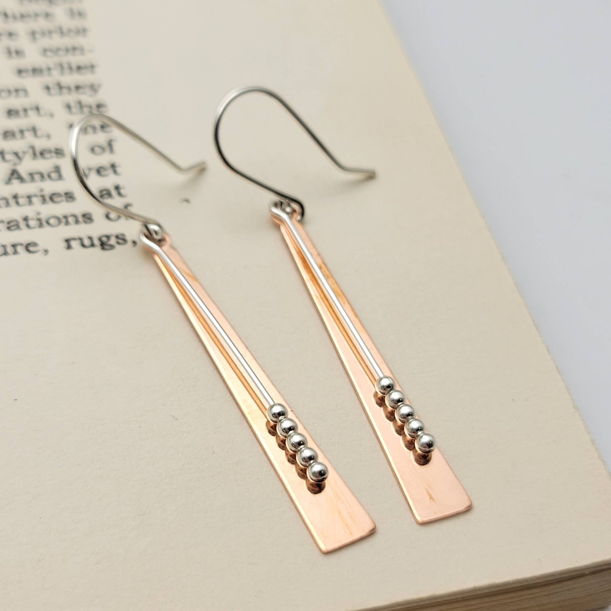 Long Bar Copper and Silver Earrings 
