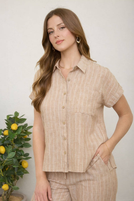 Striped Linen Short Sleeve Top 