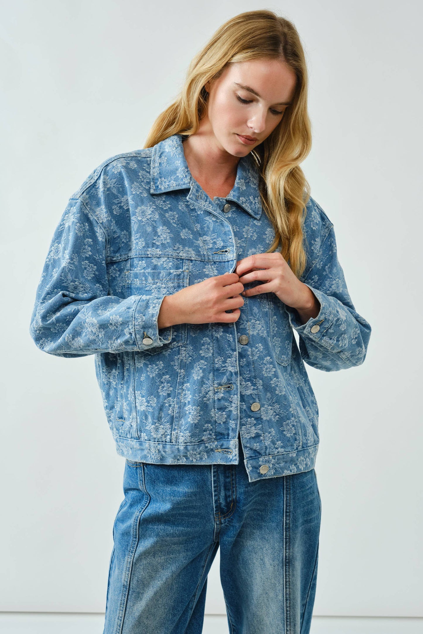 Denim Jacket with Floral Detail