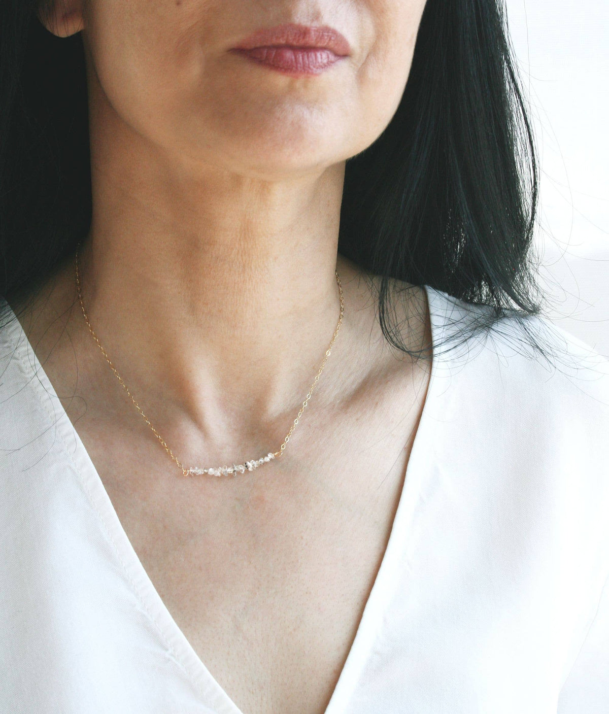 Herkimer Diamond Bar Necklace | Raw Stone Necklace: Sterling Silver