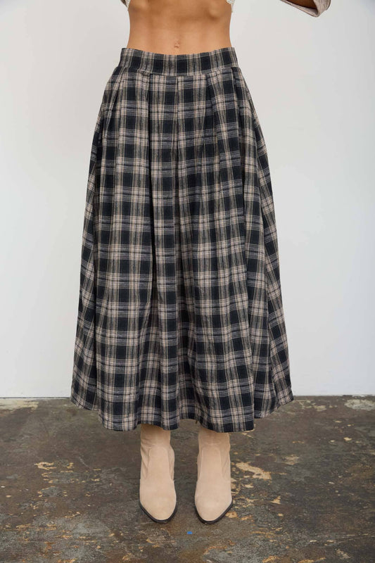 Plaid Pleated Midi Skirt
