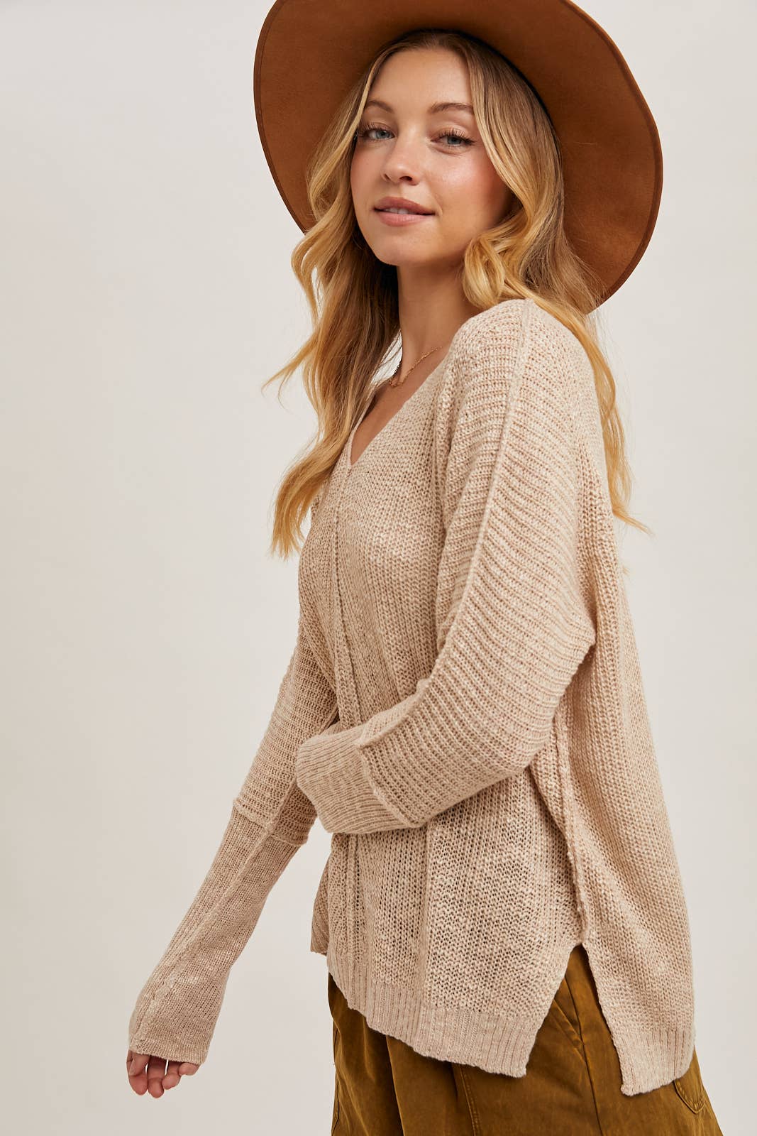 Sheer Loose Fit V-Neck Knit Sweater Pullover: