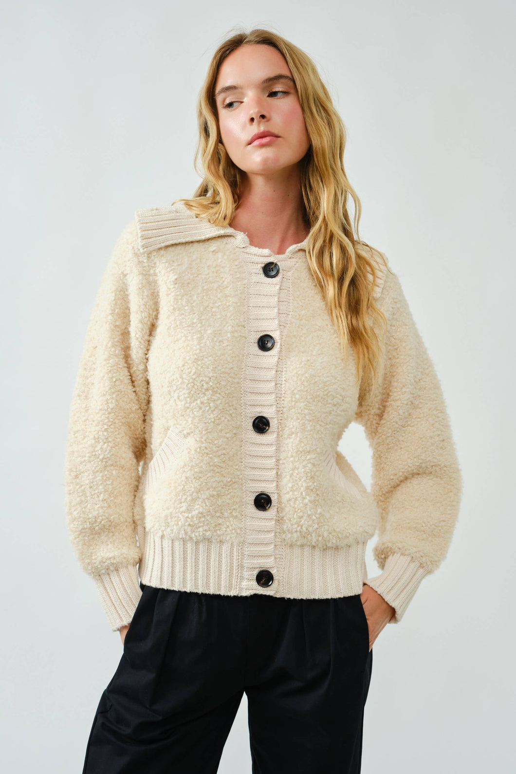 Boucle Button Down Sweater