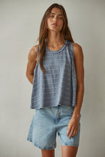Load image into Gallery viewer, Blue Striped Round Neck Tank By Together
