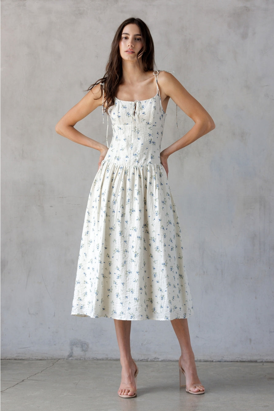 Blue Floral Midi Dress