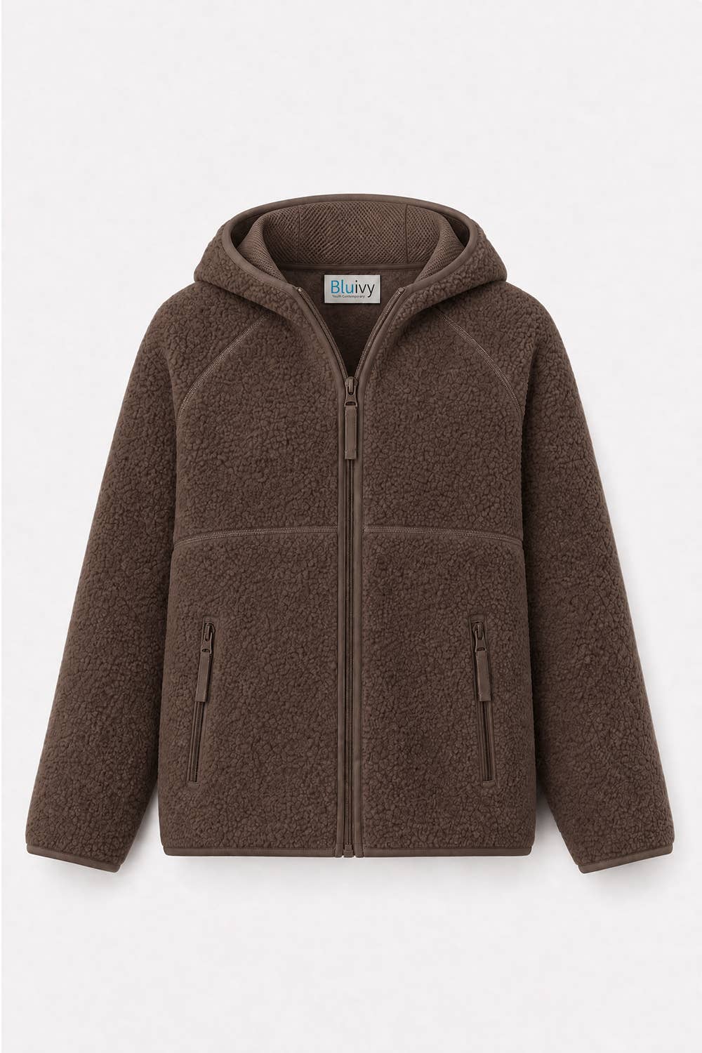 Fleece Sherpa Hoodie Jacket, Zipper Front