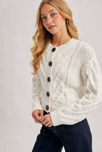 Load image into Gallery viewer, White Cable Knit Cropped Cardigan

