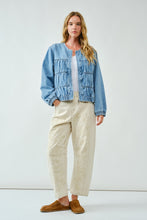 Load image into Gallery viewer, Ruched Seam Denim Bomber Jacket
