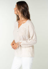 Load image into Gallery viewer, Striped 3/4 Sleeve Curved Yoke Split Neck Top
