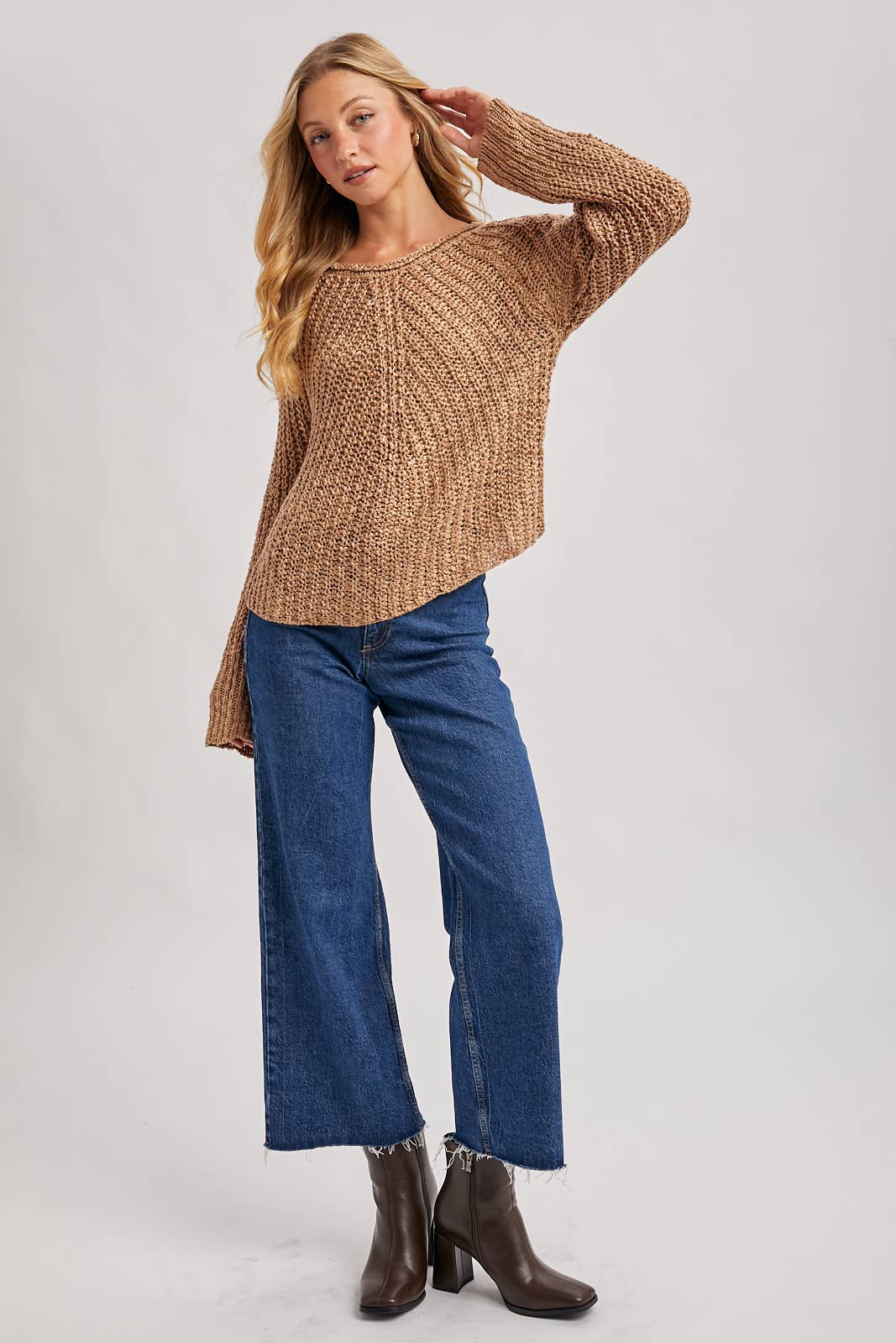 Raglan Cut Open Knit Sweater Pullover