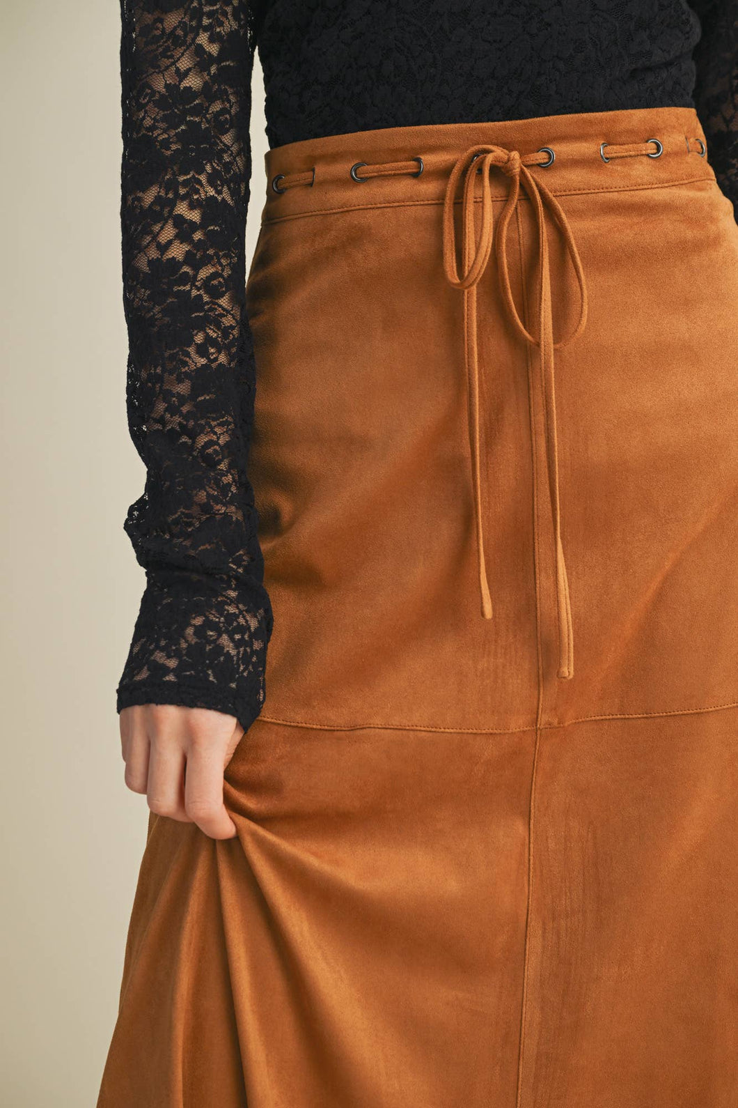 Drawstring Suede A-Line Skirt