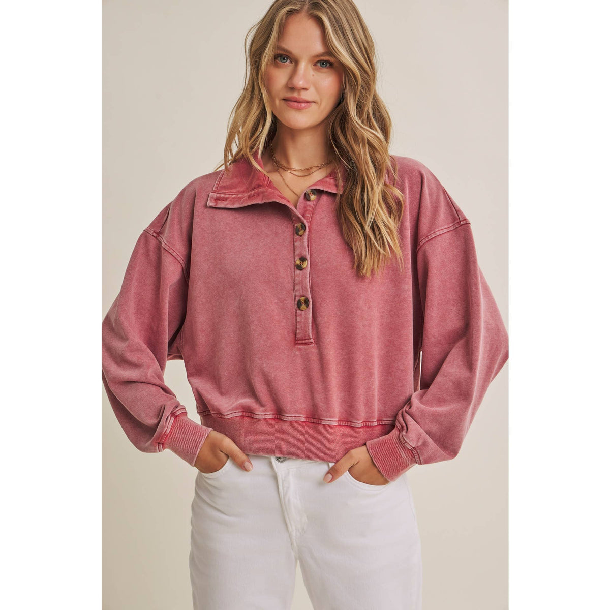 Mauve Nostalgic Mineral Washed Terry Pull Over