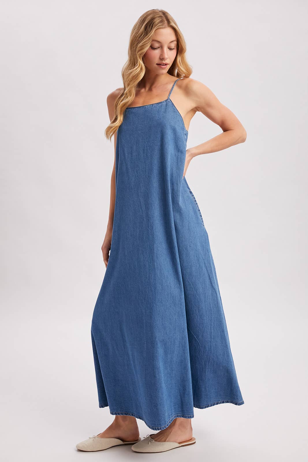 Midi Denim Open Back Dress 