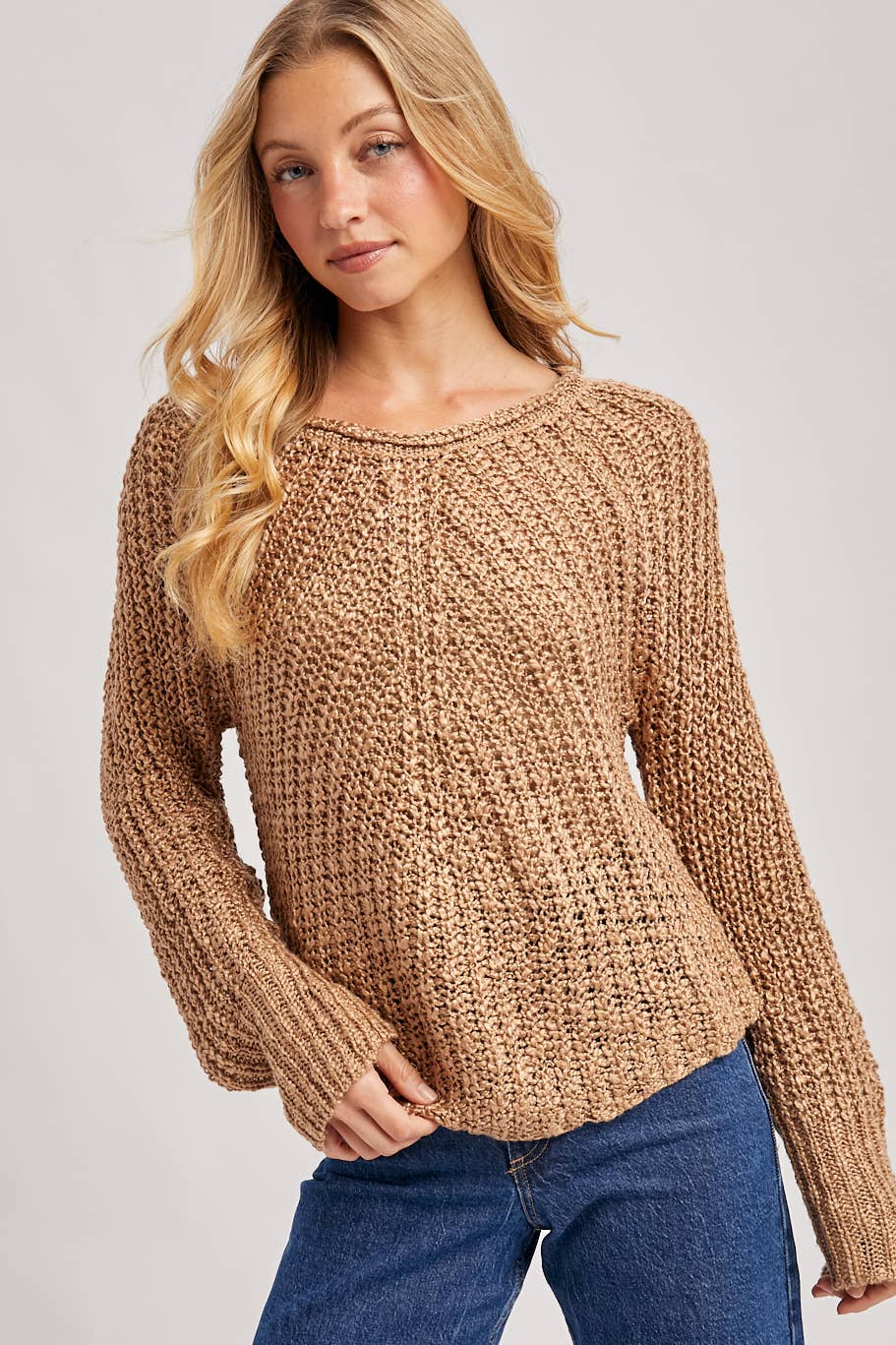 Raglan Cut Open Knit Sweater