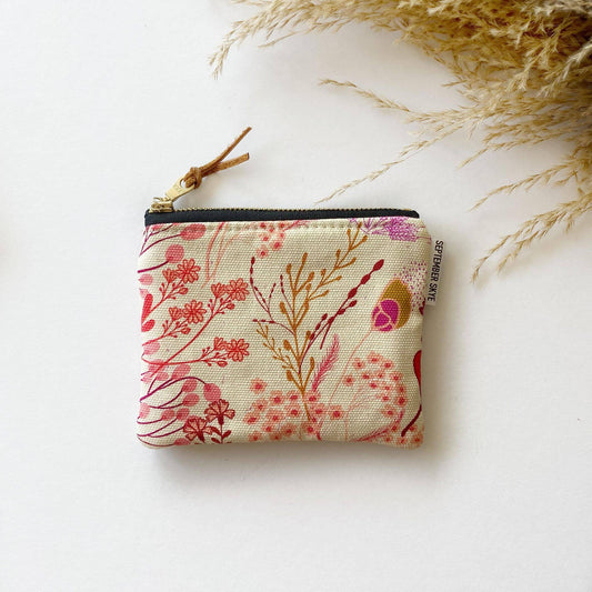 Small square pouch in pink meadow floral