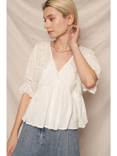 Load image into Gallery viewer, Puff Sleeve V-Neck Eyelet Blouse 
