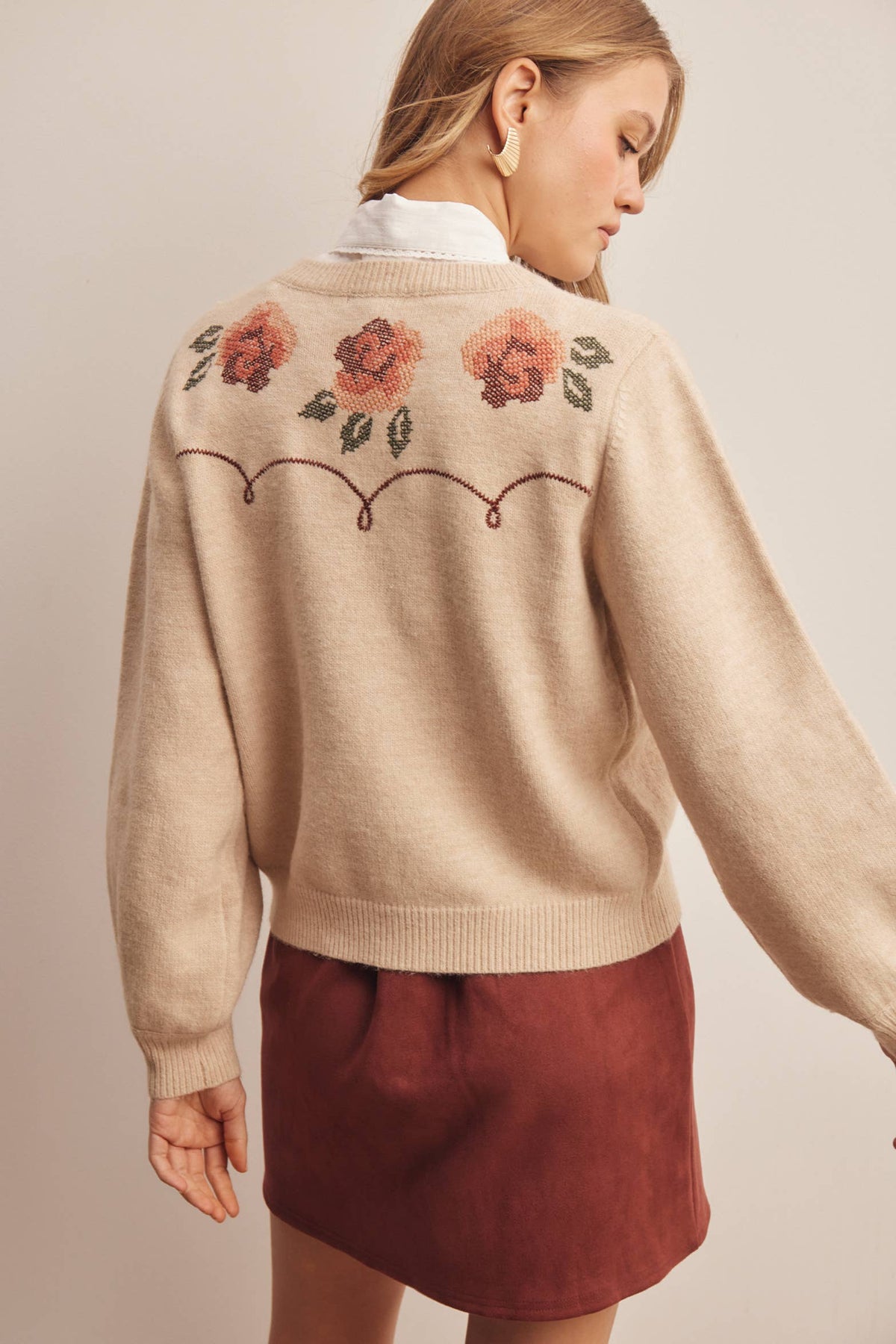 Floral Embroidered Knit Cardigan