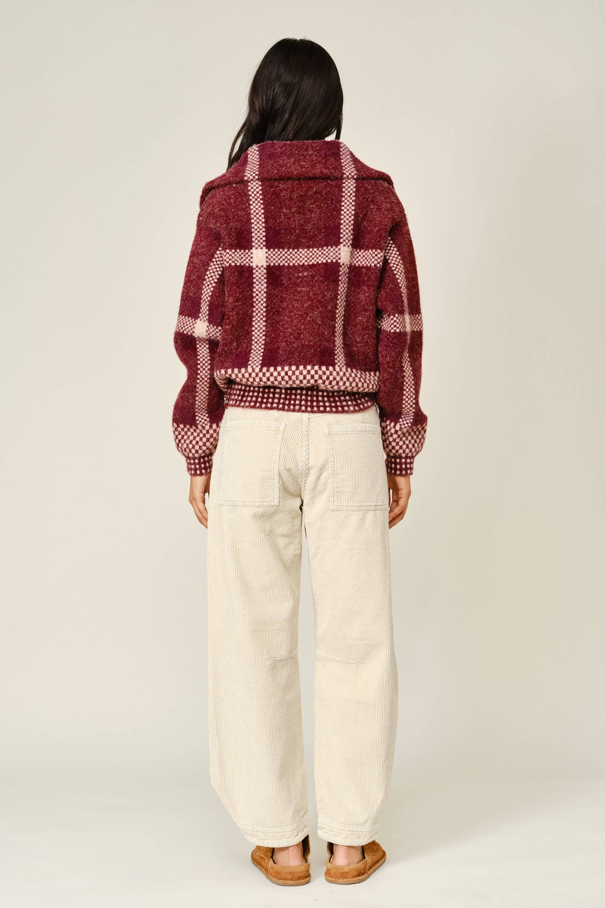 Wine Plaid Button Down Jacket
